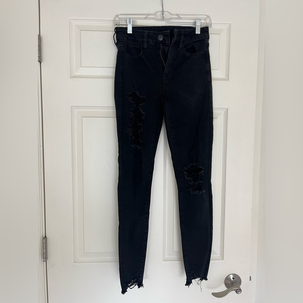 American Eagle High-Rise Black Distressed Jeans